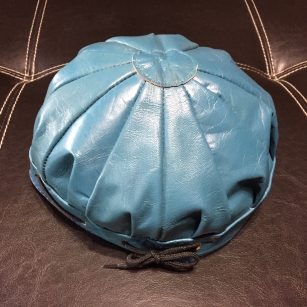 New Full Leather Cap Hat Turquoise Size XL - Picture 2 of 7